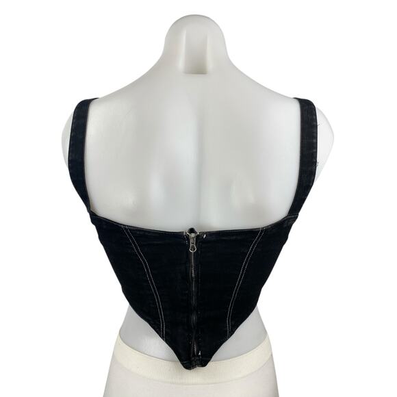 Women's Black Corset Bustier Sleeveless Zip Tank Cami Denim Jean Crop Top Size S - Picture 2 of 2